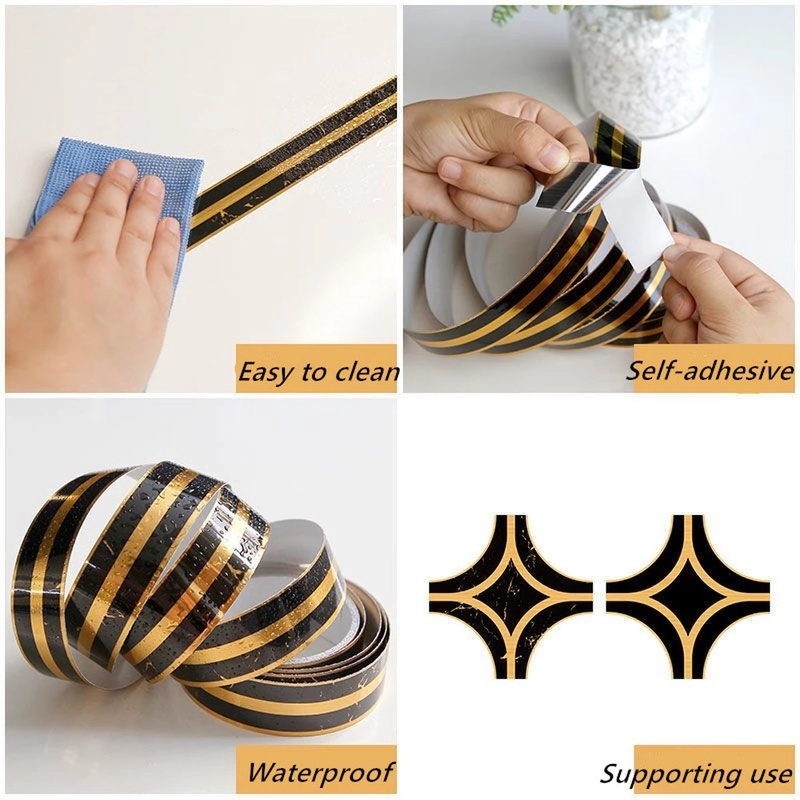 Wear-resistant Beautiful Seam Gold Line Self Adhesive Floor Tile Stickers / Waterproof Gap Sealing Tape Floor Beauty Home Decor