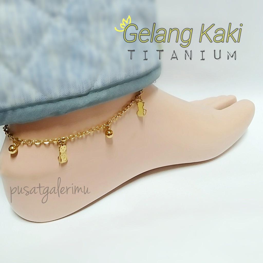 GELANG KAKI TITANIUM Warna Emas 18K Catty FREE BOX