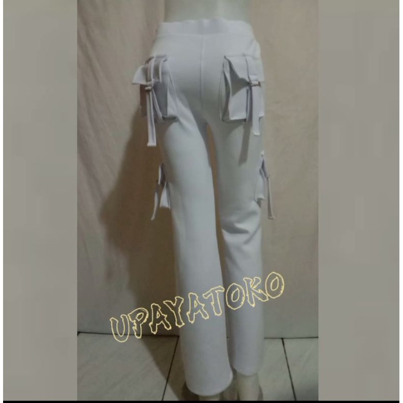 celana senam kantong 4/clana olahraga kargo putih-5