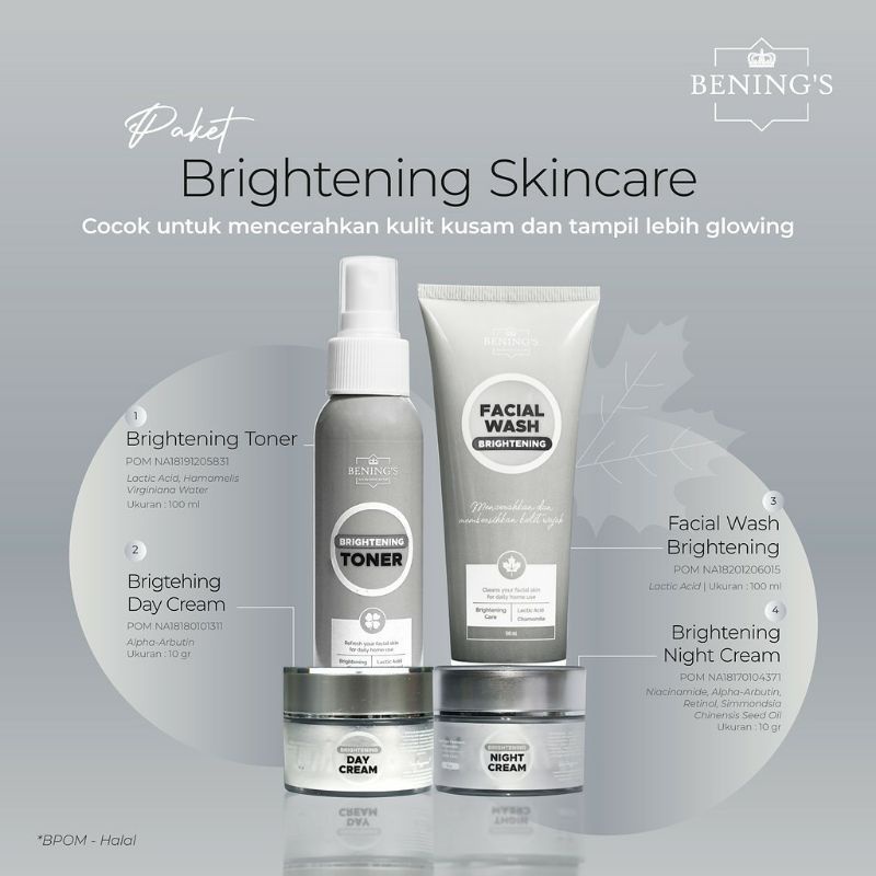 PAKET BRIGHTENING BENINGS SKINCARE BY DR OKY PRATAMA| MENCERAHKAN MEMUTIHKAN MENGHILANGKAN BEKAS JER