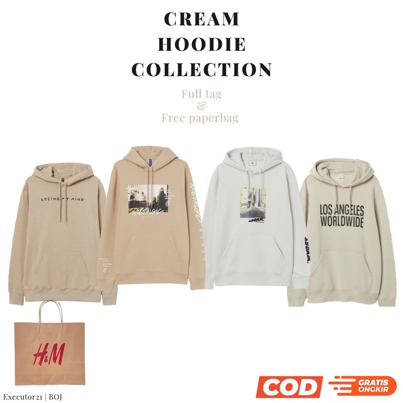 ( 8.8 ) Hoodie H&amp;M Unisex Sablon Nostalgic Vibes Cream, Katun, Free Papper Bag