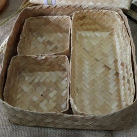 (B034) Besek 20 cm Sekat 3|Box Bambu|Hampers|Hantaran|Gift|Hadiah|Kado|Sembako|Ketring|Makanan
