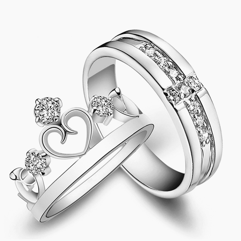 Cincin Pasangan 925 Silver Berlian Wanita Perhiasan Cincin Couple Ring