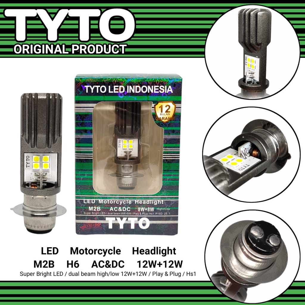 LAMPU DEPAN UTAMA  TYTO 2 SISI AC DC LED TYPE M2A H6 M2B H6 PUTIH ORIGINAL H6 BEBEK MATIC