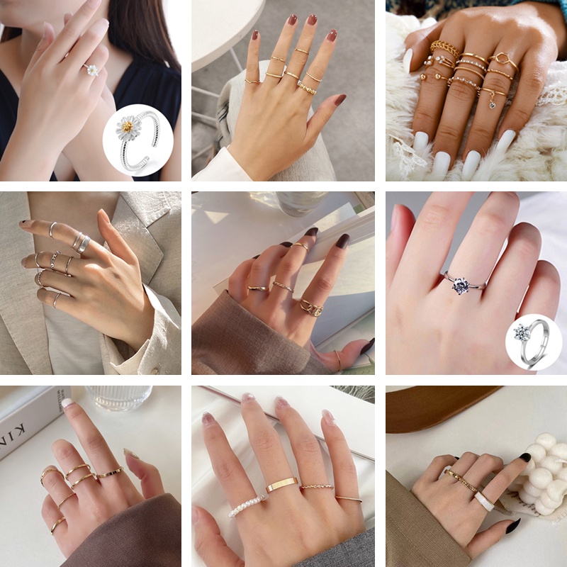 Cincin Jari Telunjuk S925 Silver Model Terbuka Dapat Disesuaikan Hias Berlian Gaya Korea Untuk Wanita