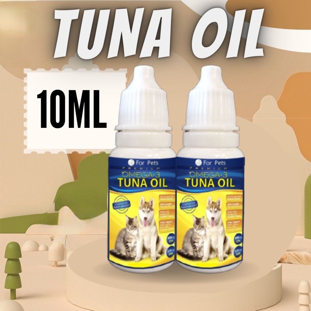 Minyak Ikan Cair Tuna Oil Omega 3,6 dan 9 Vitamin Kucing Anjing Bulu Gembul Anti Rontok Mempercepat Penggemukan Penambah Imun 10ml FEFARM