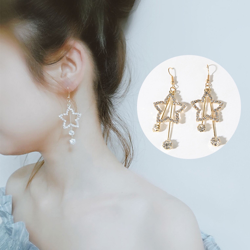 Hu Hu Hu Hu Hu Alat Bantu Pasang Kacamata♡ Anting Kait Gantung Wanita Desain Bintangrumbai Hias Berlian Imitasi Untuk Pesta