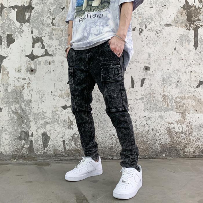 Celana Streetwear Pria Import Harajuku High Street Patchwork Washed Slim Male Jeans Pants Loose Stre
