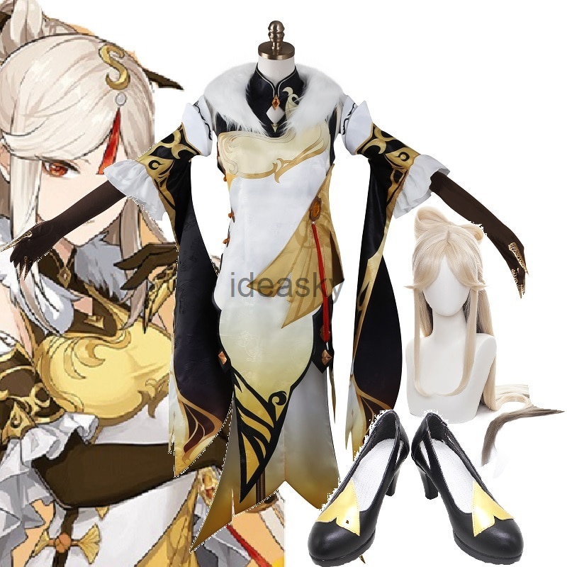 PREORDER Game Costume ningguang cosplay genshin impact wig Cosplay Costume Halloween Party Dress For