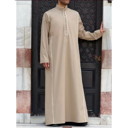 RECOMMENDED JUBAH PRIA GAMIS PRIA THOBE COKLAT 1 AN-2 THOBE STRIP LENGAN PANJANG SAUDI YAMAN