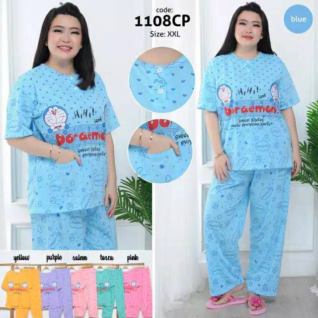 BAJU TIDUR SETELAN JUMBO CP BAHAN KAOS MOTIF