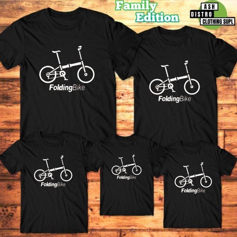 Kaos Couple Keluarga Motif Sepeda Folding Bike / Kaos Couple Ayah Ibu Anak / Baju Kapel Keluarga