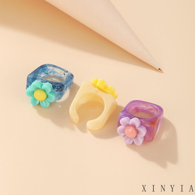 Xia.id Cincin Model Terbuka Desain Bunga Bahan Resin Akrilik Untuk Wanita