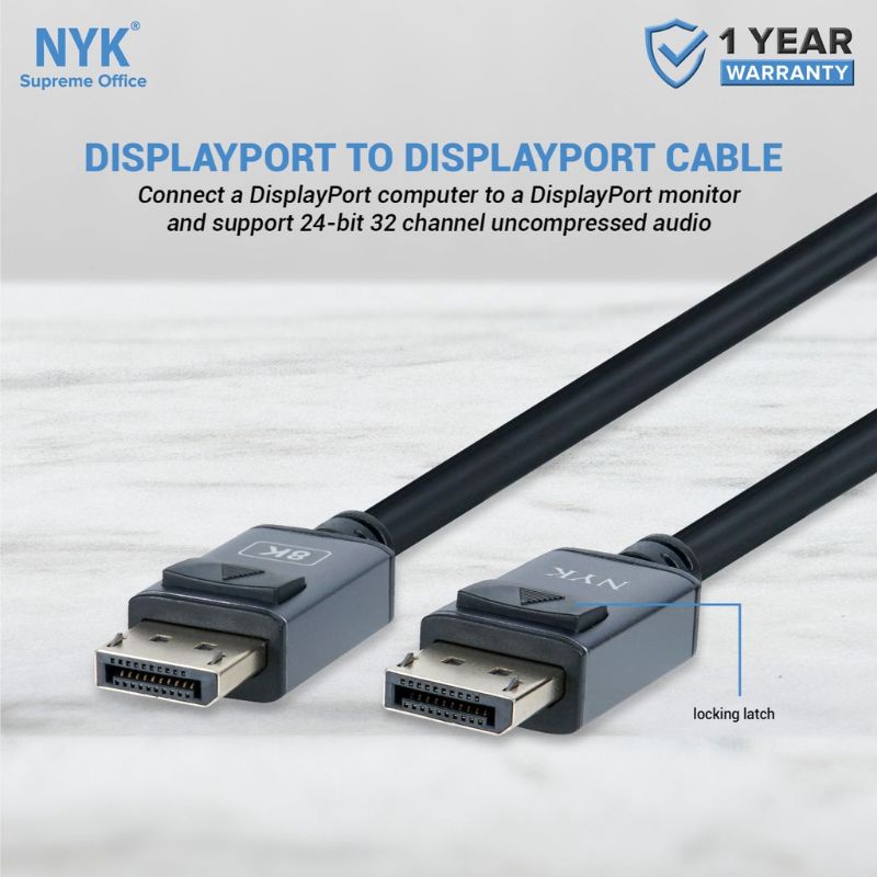 NYK DP to DP  Cable / Display Port to Display Port Kabel Original Gold Plate 8K 1.8 meter / 3 mtr