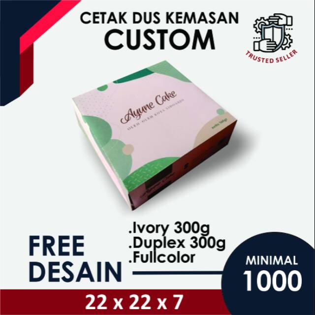 CETAK DUS BOX KEMASAN MAKANAN CUSTOM DUPLEX/ IVORY 300G UKURAN 22x22x7