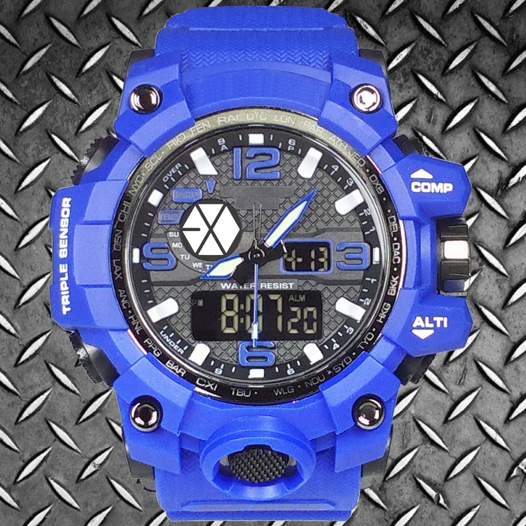 (Istimewa Bossque) Jam Kpop LOGO EXO Double Time Full Biru (Exclusive)