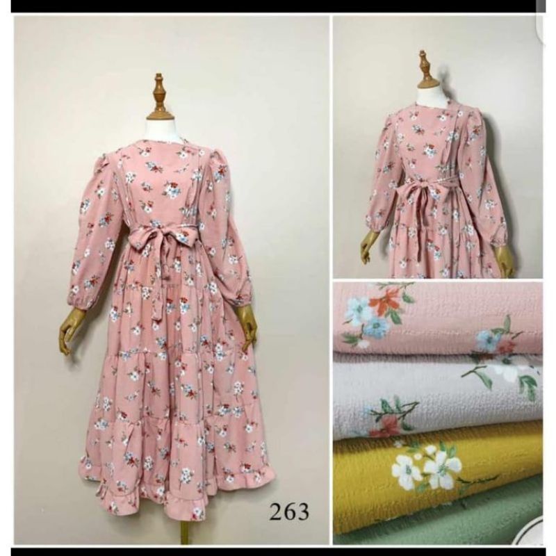 MIDI DRESS JADORE BUNGA KANCING SAMPING / MIDI DRESS CRINKLE BUNGA IMPORT / MIDI DRESS JADORE PREMIU