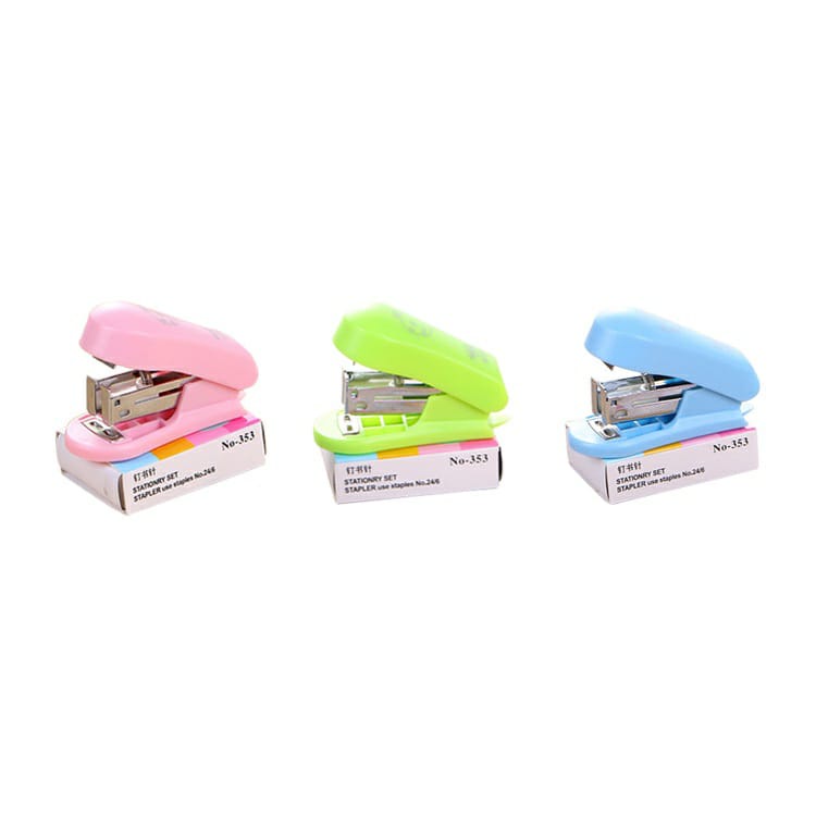 Staples Lucu Anak Sekolah Jepretan Stapler Cewek Set Mini Kecil Pink Biru Cowok dengan Isi