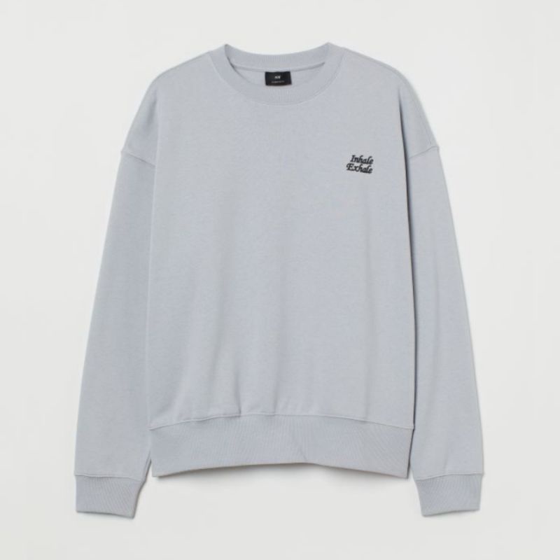 [BISA COD] SWEATER PRIA WANITA HM H&M INHALE EXHALE GREY PRINTED