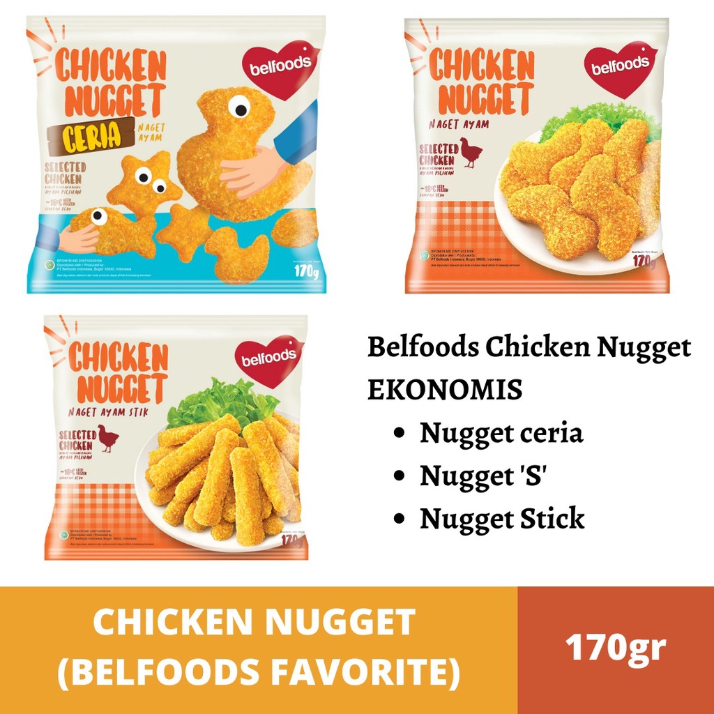 

Belfoods Chicken Nugget 170gr | Belfood Favorite Ceria SP Ayam Naget Stick, Nuget Ayam S Ekonomis