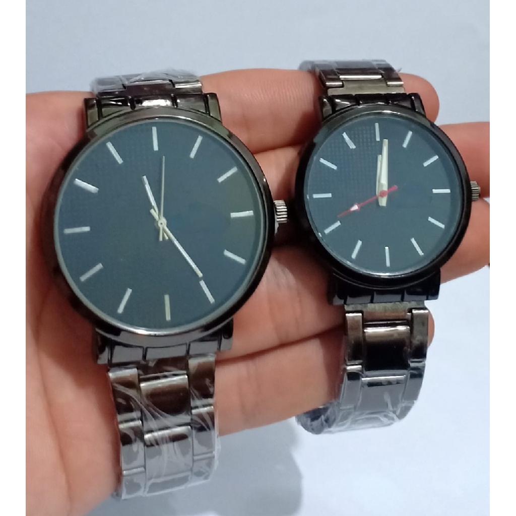 Jam Tangan Couple/Pria/Wanita Swiss-Time Polos Strap Rantai Steel