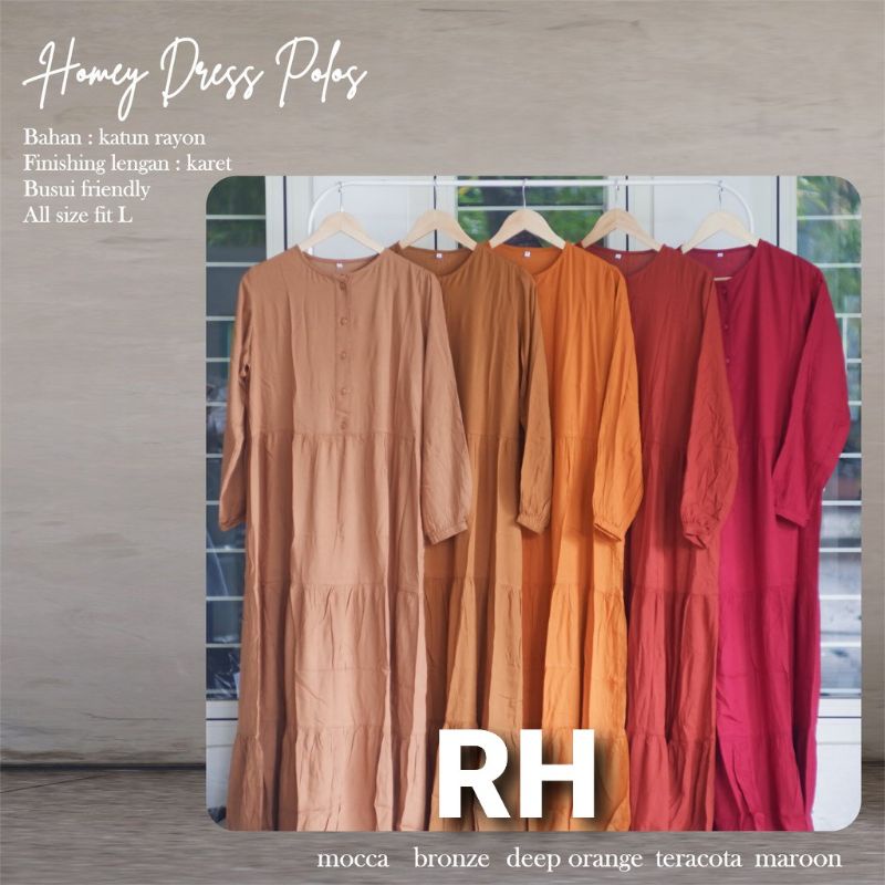 gamis susun polos busui kancing rayon viscose