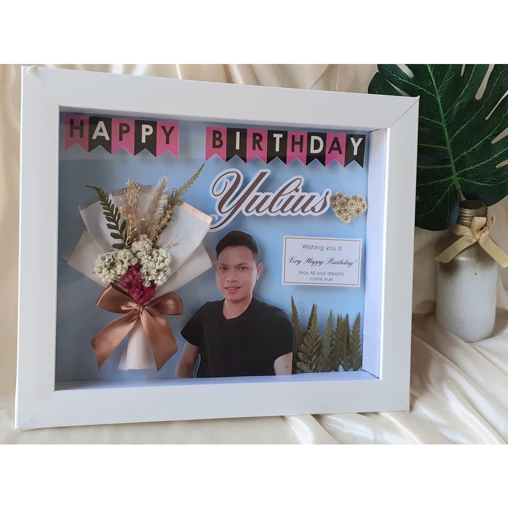 Frame 3D Custom PBB Wedding Gift / Ulang Tahun / Gradution Anniversary Hampers Jam Dinding Sweep Berkualitas Frame 3D