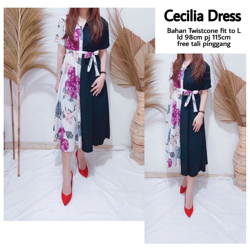 ZRS Dress Cecilia Twistcone Premium Combinasi UK L-XL LD 100 CM PJ 100 CM