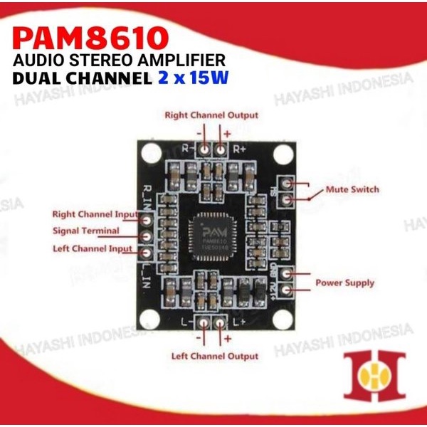 Modul Stereo Amplifier Audio Dual Channel 2x15W Class D PAM8610