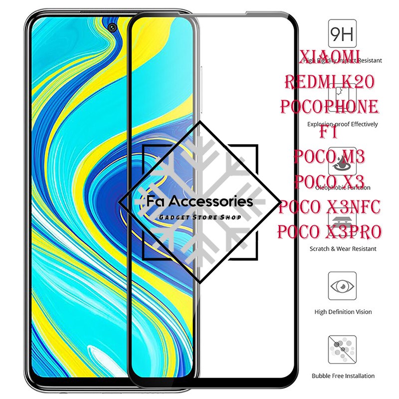 TEMPERED GLASS 5d full lem XIAOMI REDMI K20 pocophone F1 POCO M3 M3PRO X3 x3pro X5 X5PRO pro 5G NFC HITAM