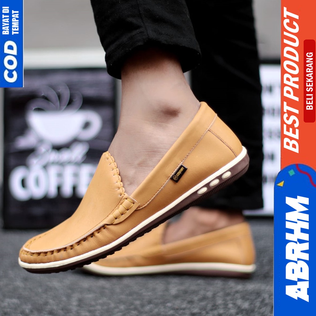 Sepatu Formal Pantofel Kulit Asli Kerja Pria Hitam ABRHM MYHT