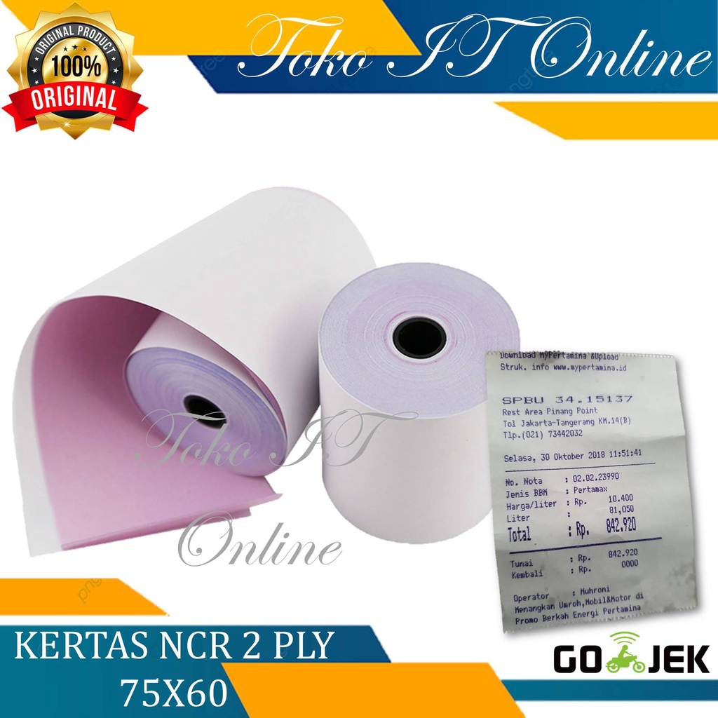 Jual Kertas Struk Kasir Ncr 2ply 75x60 Paper Roll Rangkap 2 Printer