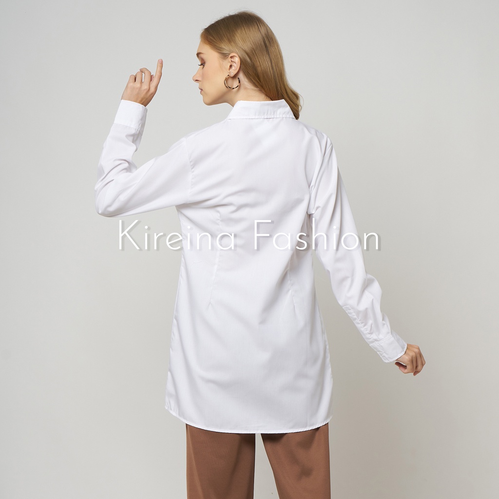 Kemeja Tunik Putih Wanita Hem Putih Panjang Katun TC Import | Kireina Fashion