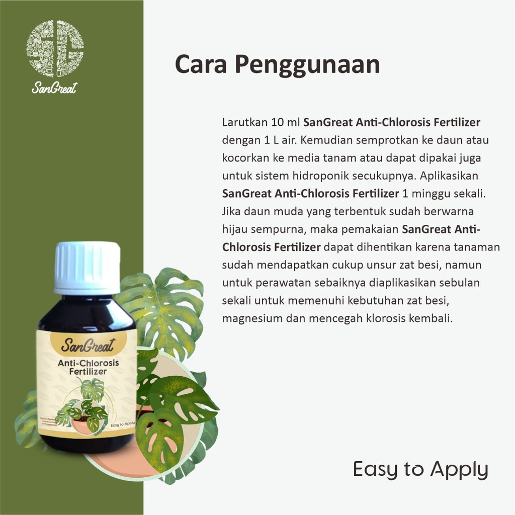 Pupuk Anti Klorosis Tanaman hias, Obat Daun Kekuningan dari SanGreat 100 ml