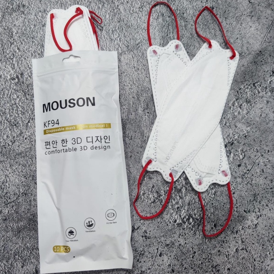 MOUSON KF94 3D MASKER KOREA PUTIH - TALI MERAH / KF94 PER PACK ISI 10