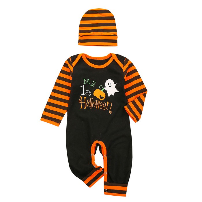 First halloween baby romper pumpkin black costume kostum bayi labu