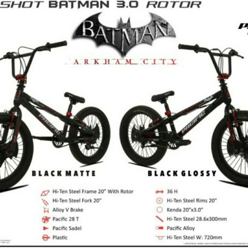 Sepeda BMX 20 inch Pacific Batman 3.0 ban besar rotor