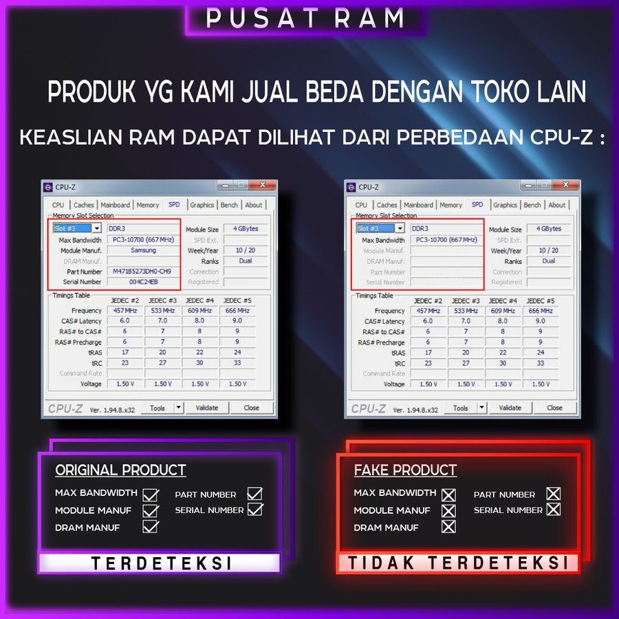 RAM PC SAMSUNG DDR3 2GB 10600 / 1333 MHz ORI RAM KOMPUTER RAM PC 1.5v