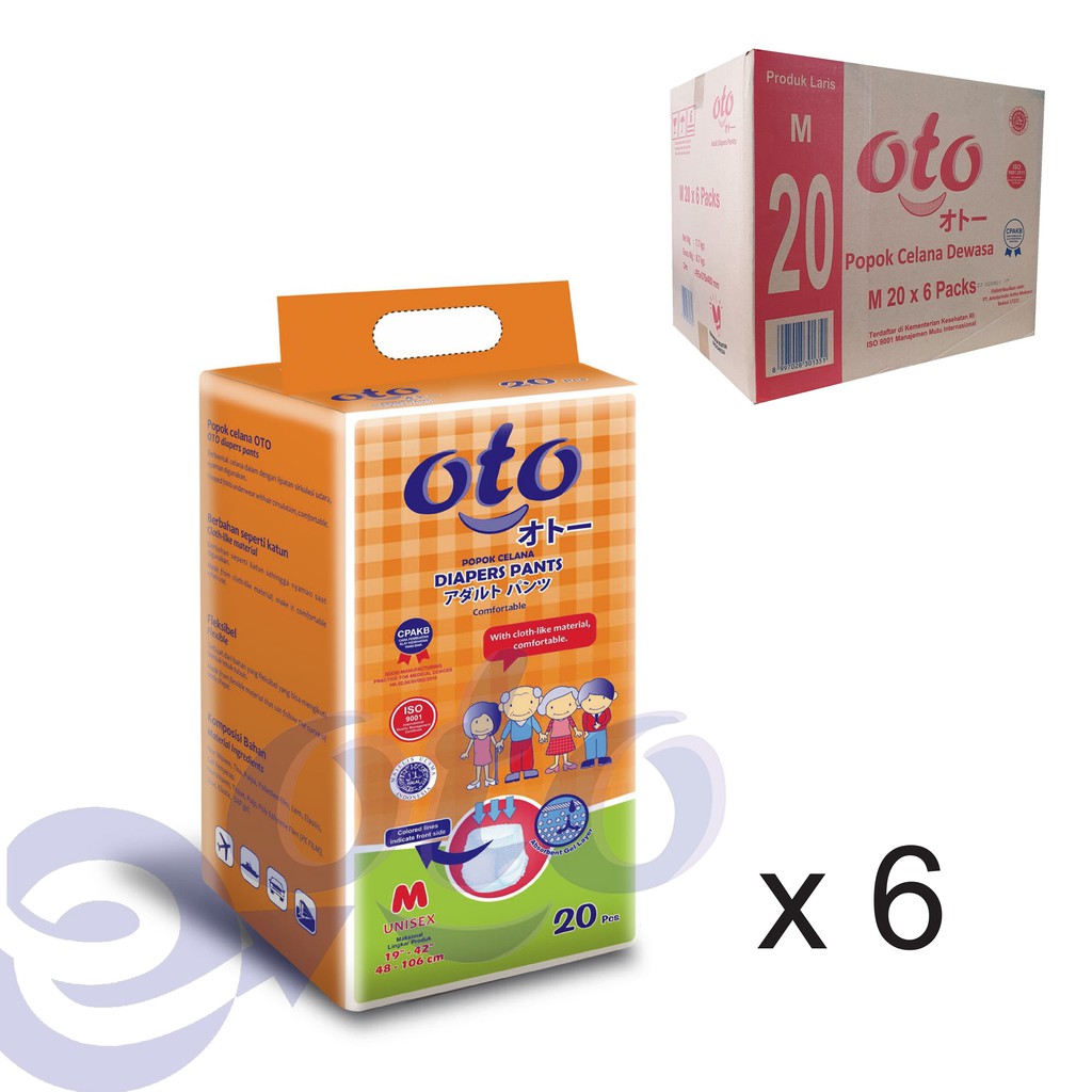 OTO Popok Dewasa PANTS Diapers model Celana ukuran M isi 20 pcs x 6 ( 120 pcs )