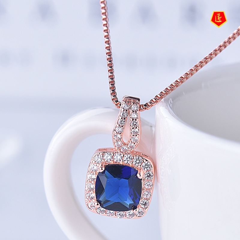 [Ready Stock]European and American Women's Shiny Zircon Square Diamond Pendant Noble Temperament