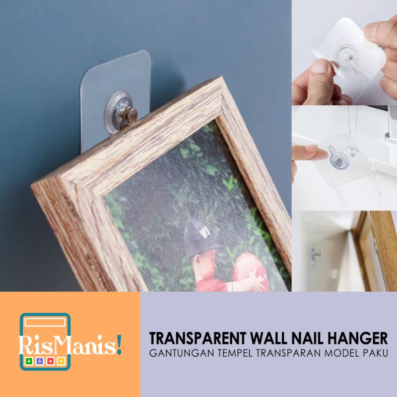 TRANSPARENT WALL NAIL HANGER - Gantungan Tempel Tembok Hook Model Paku Pengait Foto Pigura Tanpa Bor