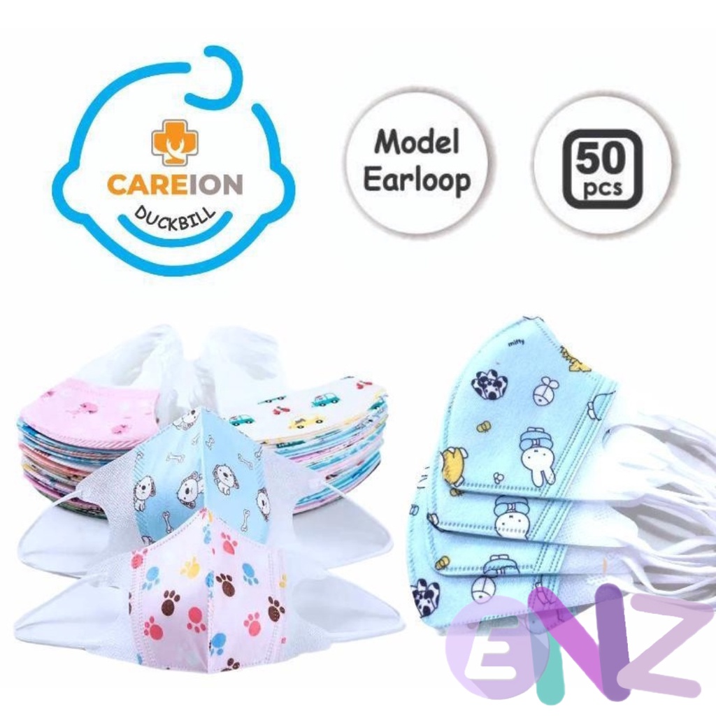 ENZ ® CAREION Masker DuckBill anak Cowo Cewe 3ply / Duck Bill Mask mix kids isi 50 1025