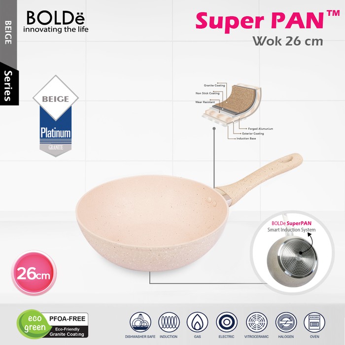 panci teflon wajan anti lengket BOLDe SUPER PAN WOK GRANITE 26 cm murah