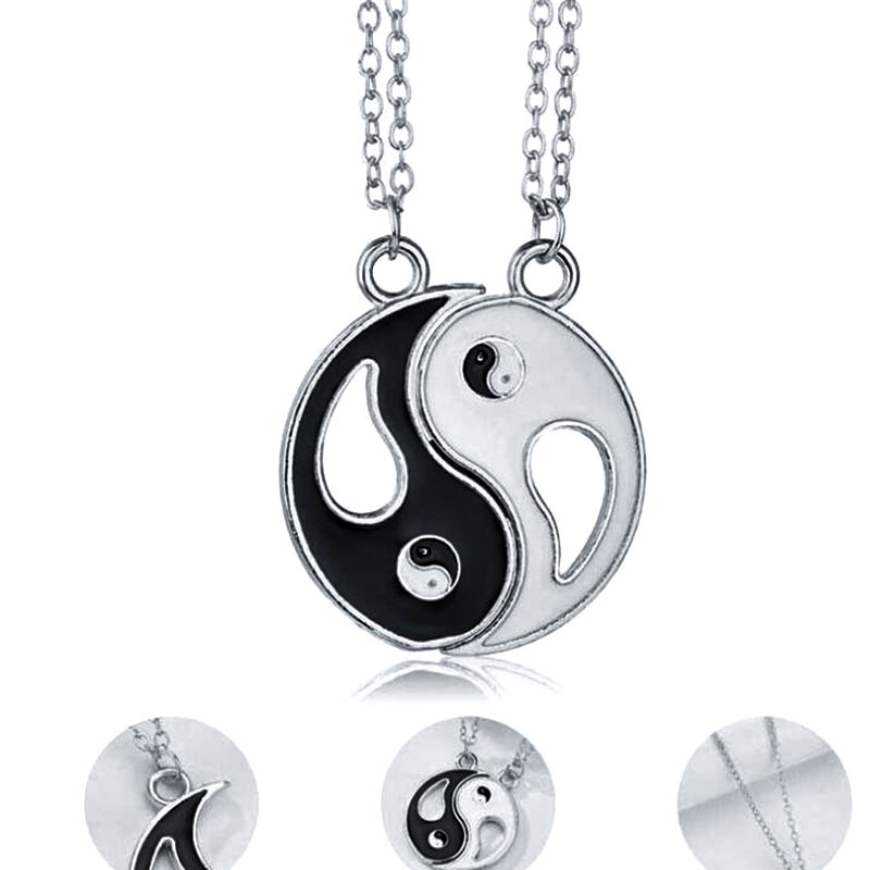 2pcs / Set Kalung Gelang Manik-Manik Yin Yang Yin Yang Warna Hitam Dan Putih Untuk Aksesoris Pasangan