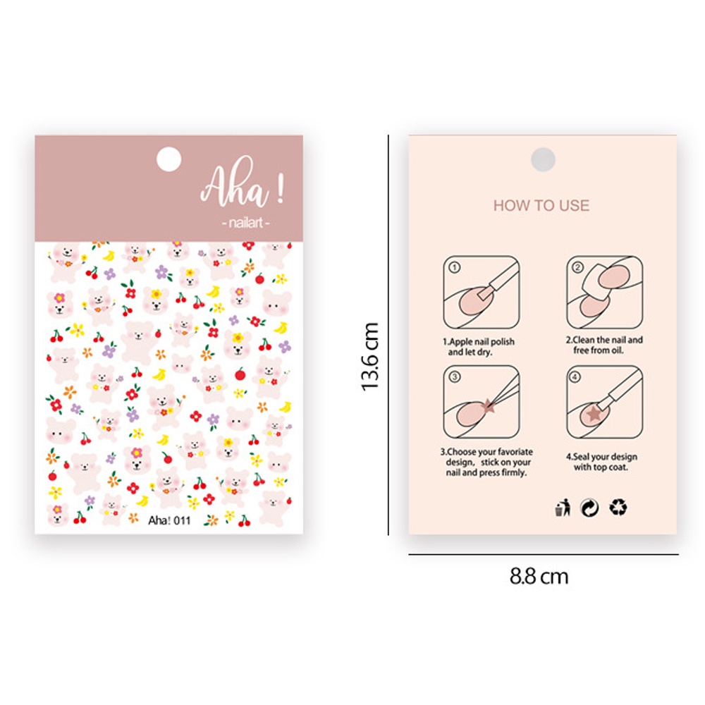 MXBEAUTY Women Cartoon Nail Sticker Cute Manicure Accessories Nail Art Decorations Flower Self-adhesive Summer Painted Applique Girls INS DIY Nail Decals