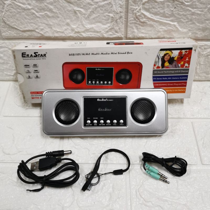 ERASTAR ES H6B S PORTABLE SPEAKER USB SD CARD MP3 PLAYER MULTIMEDIA MINI SOUND BOX VINTAGE JADUL