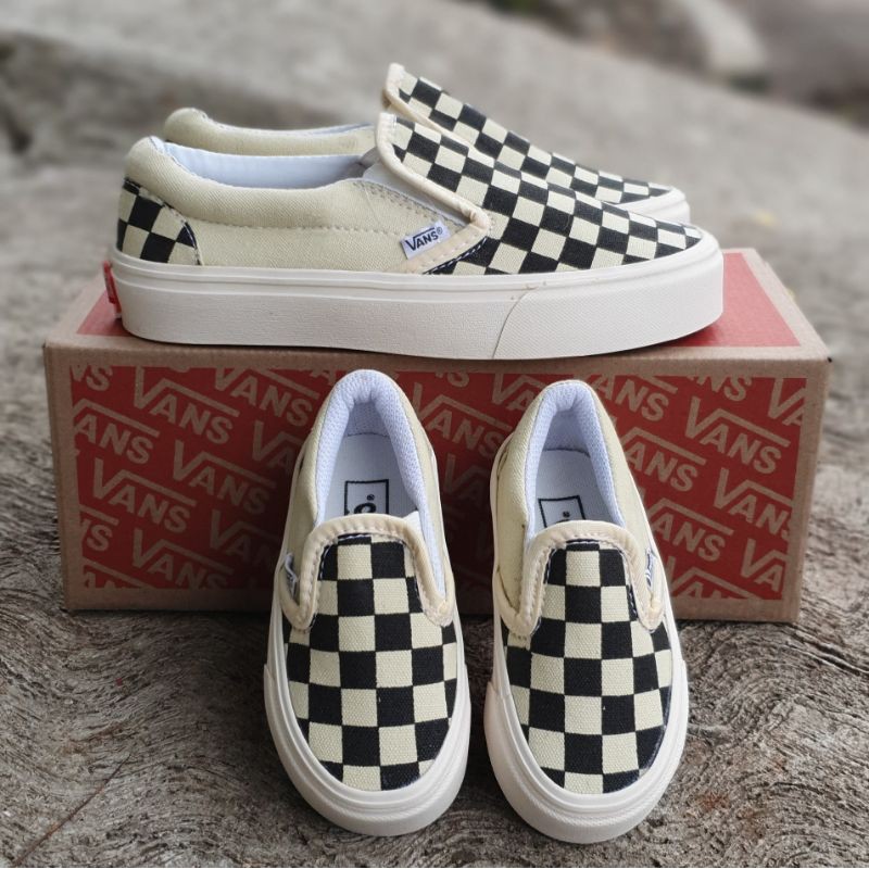 Sepatu anak vans slip on couple multicolor hitam krem putih