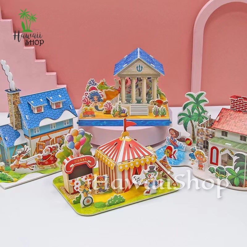 Puzzle 3D DIY bahan foam &amp; paper HOUSE / FARM / SEA / PARK / ZOO / CABIN mainan puzzle edukasi anak (kado,pajangan,dekorasi)