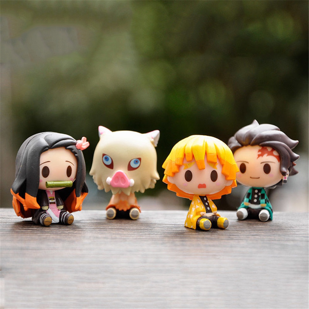 QUINTON Cute Figure Model Hashibira Inosuke Sleeping Action Model Toy Agatsuma Zenitsu Kamado Tanjirou Q Version Demon Slayer 4 Style/Set Japan Anime Anime Model