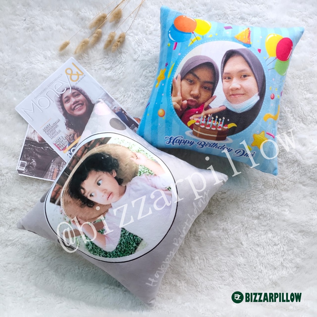 Bizzarpillow Bantal Foto Hadiah Ulang Tahun/Pernikahan/Wisuda 40x40cm BZ197